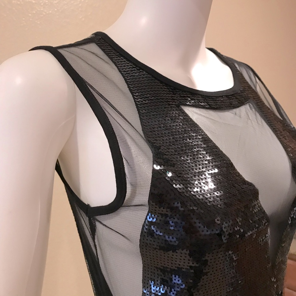 Black Sequins Mini Dress NEW Womens Size XS Extra Small Mesh Party Club Chic - Picture 8 of 14